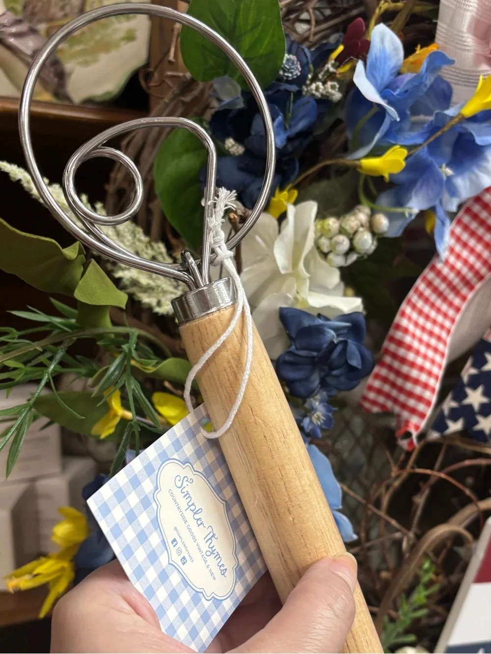 Homesteading USA Farmhouse Wooden DoughwiskWand Natural Wood NEW Final Sale